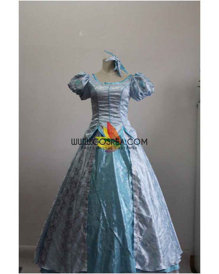Princess Ariel Cadet Blue Brocade Satin Little Mermaid Cosplay Costume With Boning / Concealed Zipper Princess Ariel Cadet Blue Brocade Satin Little Mermaid Cosplay Costume With Boning / Concealed Zipper