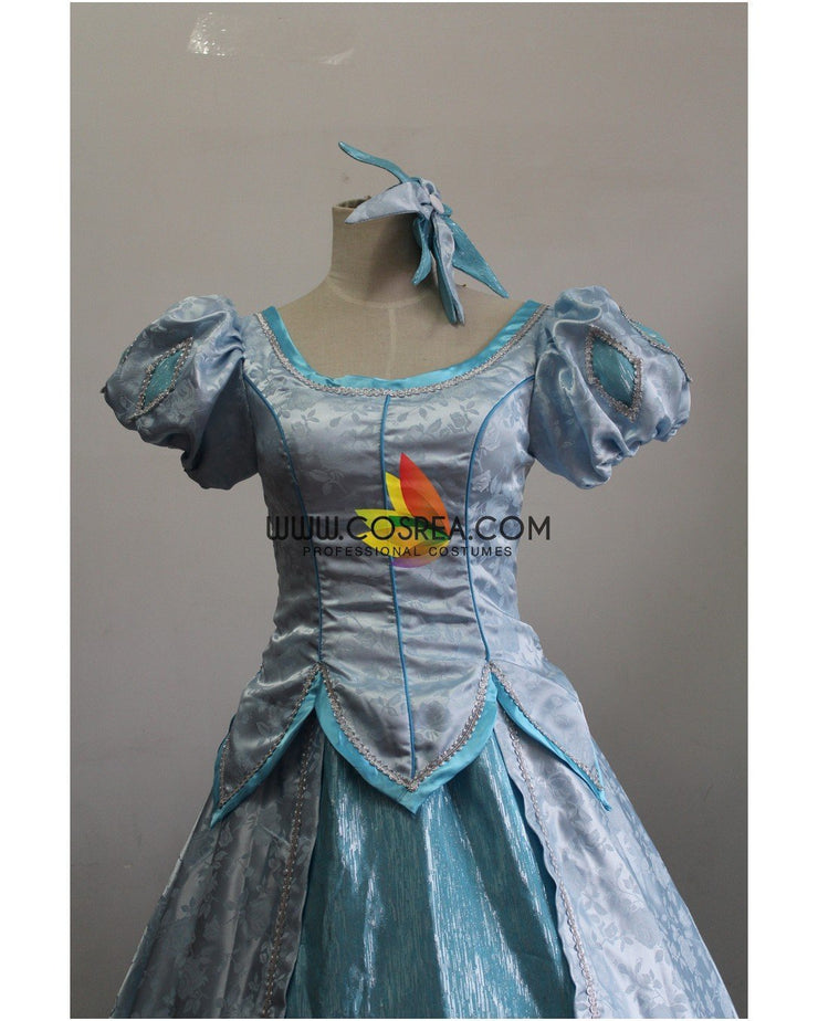 Princess Ariel Cadet Blue Brocade Satin Little Mermaid Cosplay Costume With Boning / Concealed Zipper Princess Ariel Cadet Blue Brocade Satin Little Mermaid Cosplay Costume With Boning / Concealed Zipper