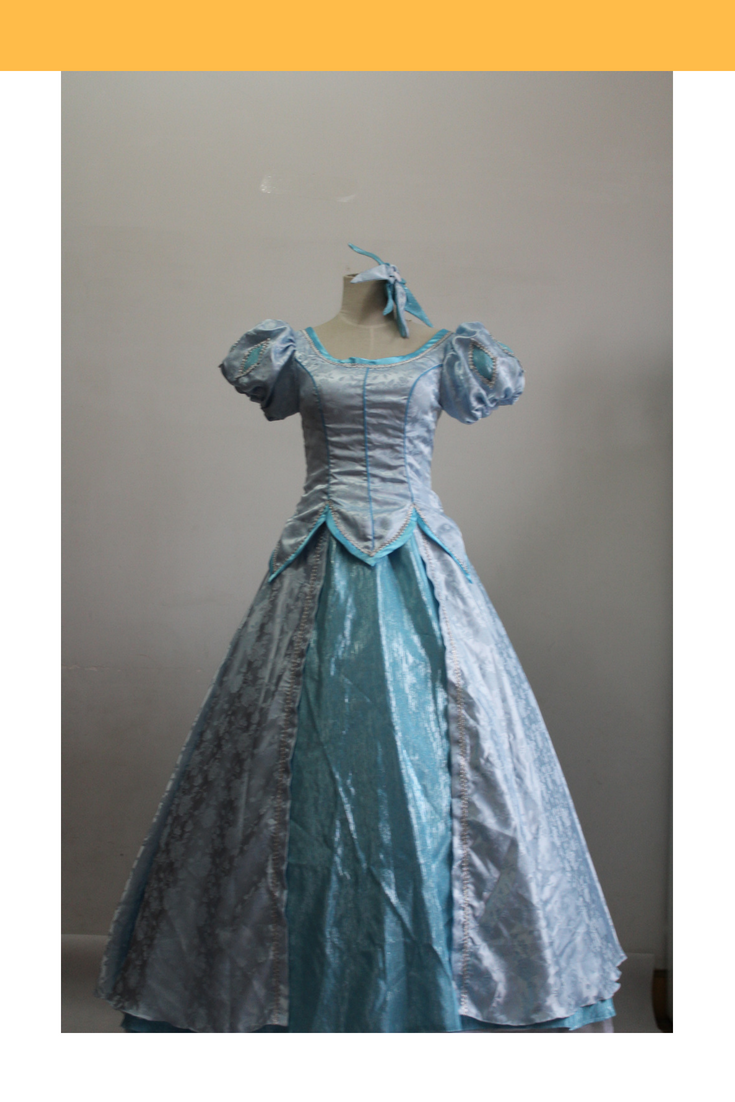 Princess Ariel Cadet Blue Brocade Satin Little Mermaid Cosplay Costume with Boning / Concealed Zipper