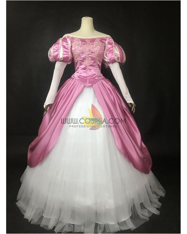Cosrea Disney Little Mermaid Ariel Magenta Pink With Pearl Trims Cosplay Costume