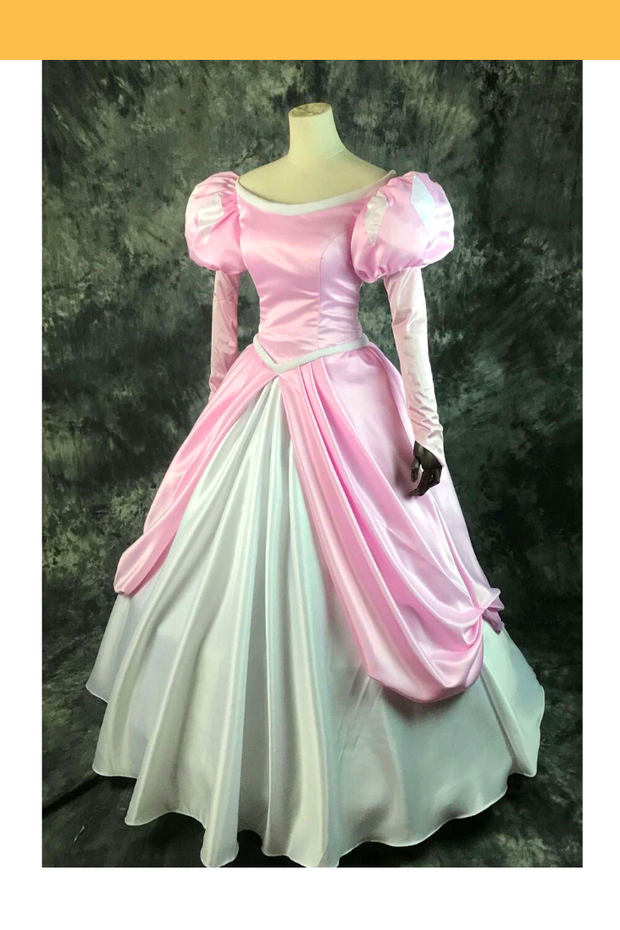 Cosrea Disney Little Mermaid Ariel Pastel Pink With Bubble Sleeves Satin Cosplay Costume