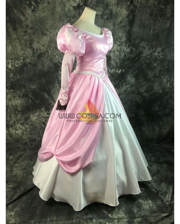 Cosrea Disney Little Mermaid Ariel Pastel Pink With Bubble Sleeves Satin Cosplay Costume