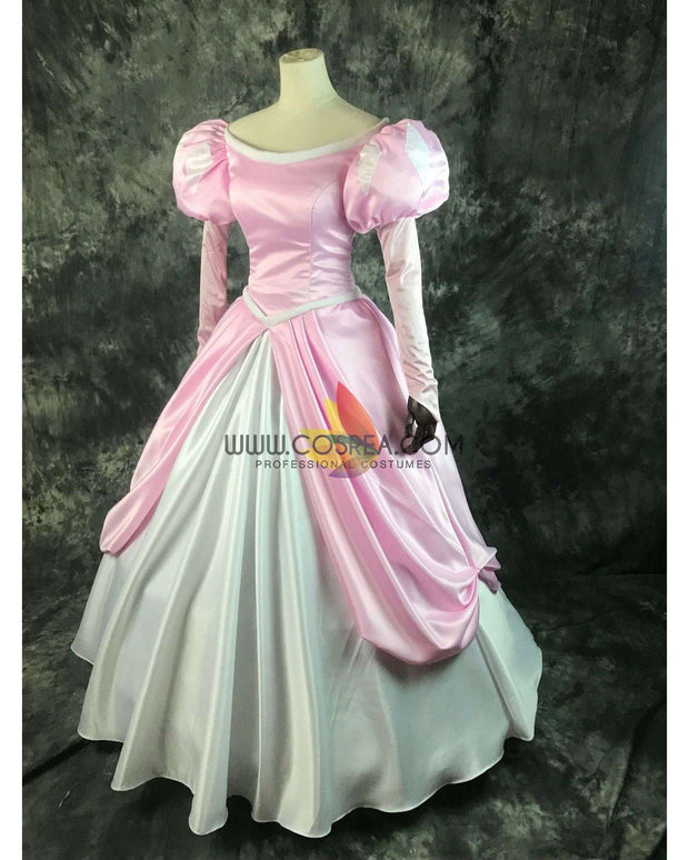 Cosrea Disney Little Mermaid Ariel Pastel Pink With Bubble Sleeves Satin Cosplay Costume