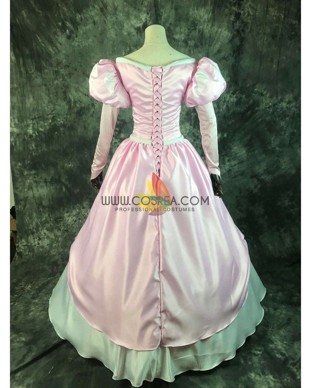 Cosrea Disney Little Mermaid Ariel Pastel Pink With Bubble Sleeves Satin Cosplay Costume