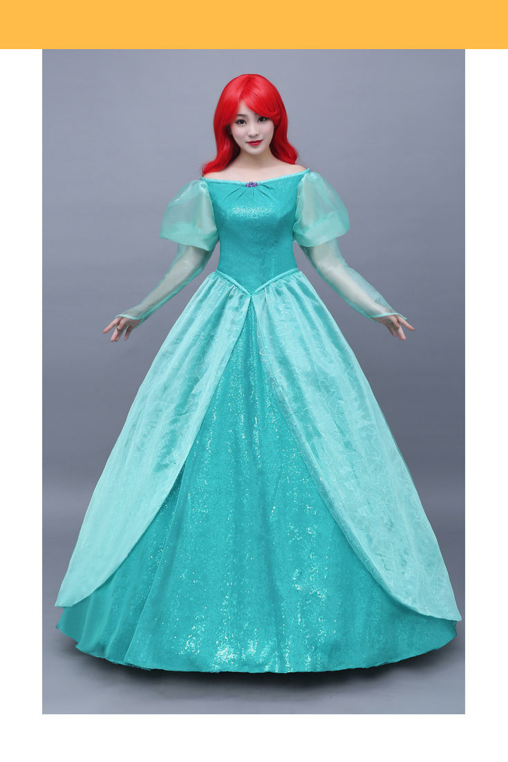 Princess Ariel Turquoise Sequin Tulle Little Mermaid Cosplay Costume Without Boning / Combination Lace Tie