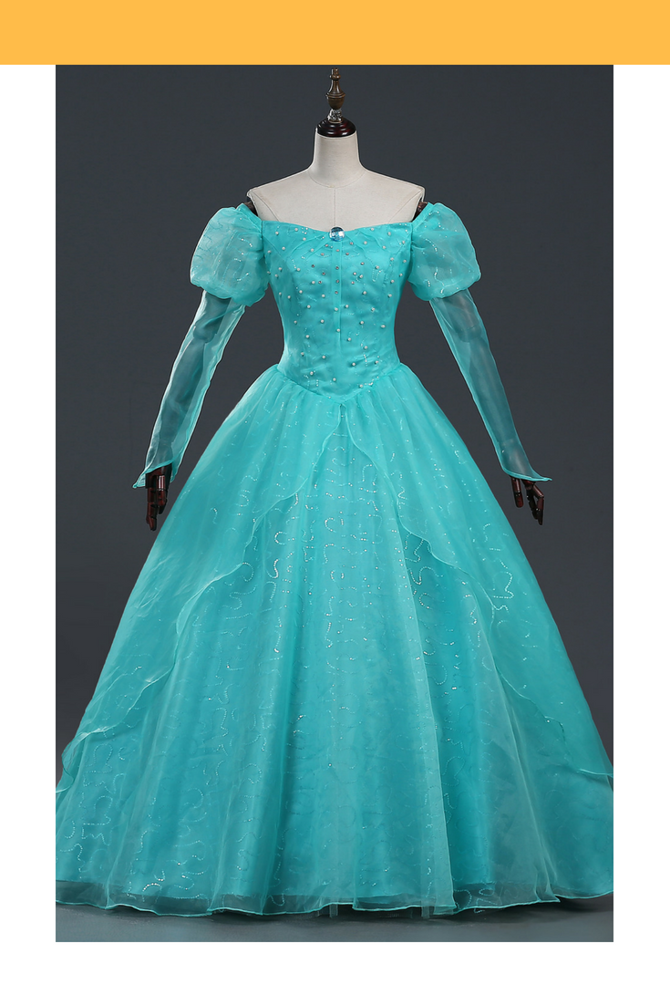 disney princess ariel mermaid dress Princess Ariel Turquoise Tulle With Pearl Little Mermaid Cosplay Costume Without Boning / Traditional Lace Tie