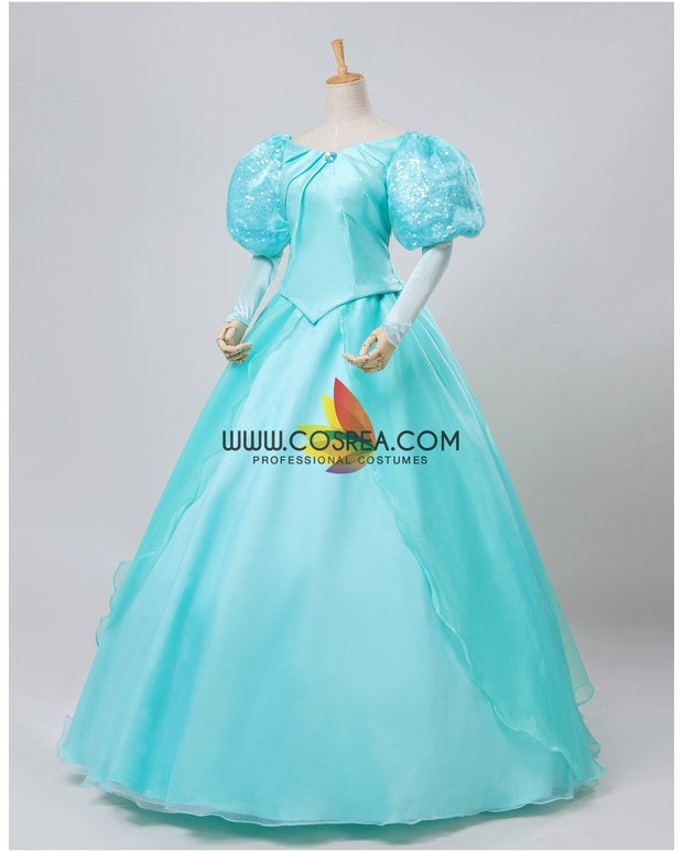 Cosrea Disney Little Mermaid Ariel Turquoise Tulle With Sequin Sleeves Cosplay Costume