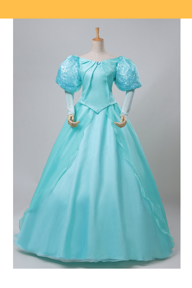 Cosrea Disney Little Mermaid Ariel Turquoise Tulle With Sequin Sleeves Cosplay Costume