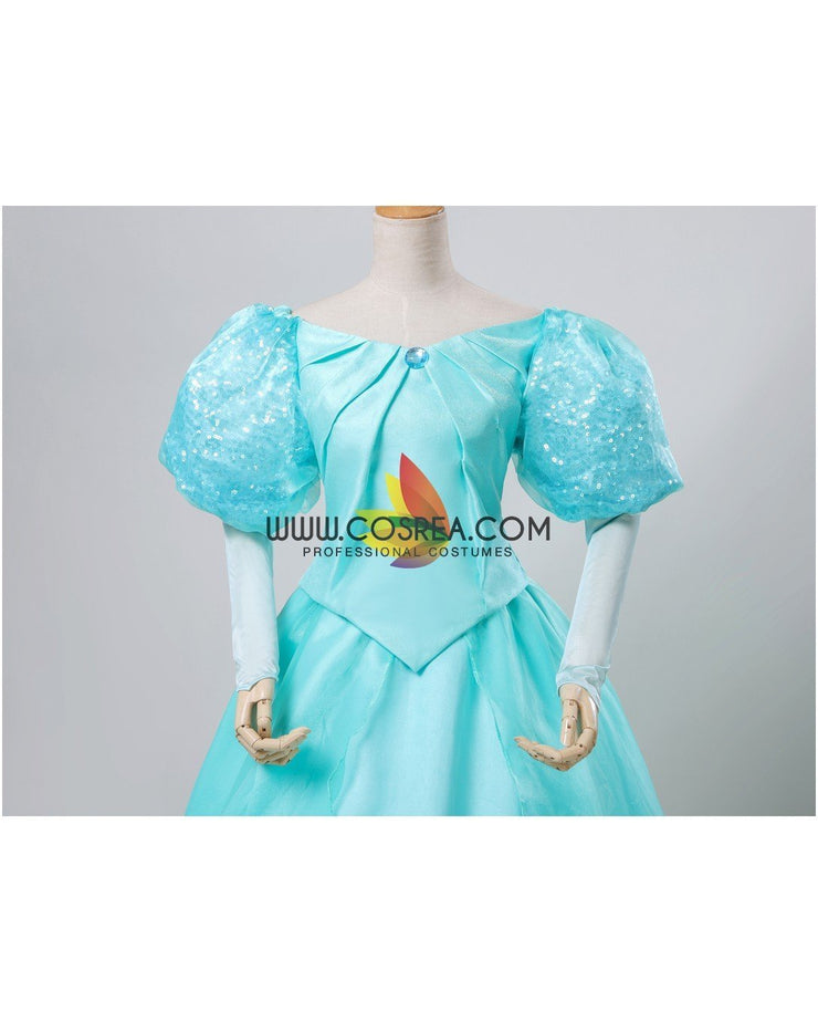 Cosrea Disney Little Mermaid Ariel Turquoise Tulle With Sequin Sleeves Cosplay Costume