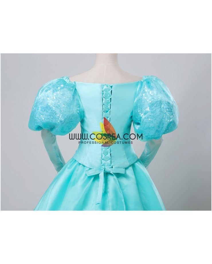 Cosrea Disney Little Mermaid Ariel Turquoise Tulle With Sequin Sleeves Cosplay Costume