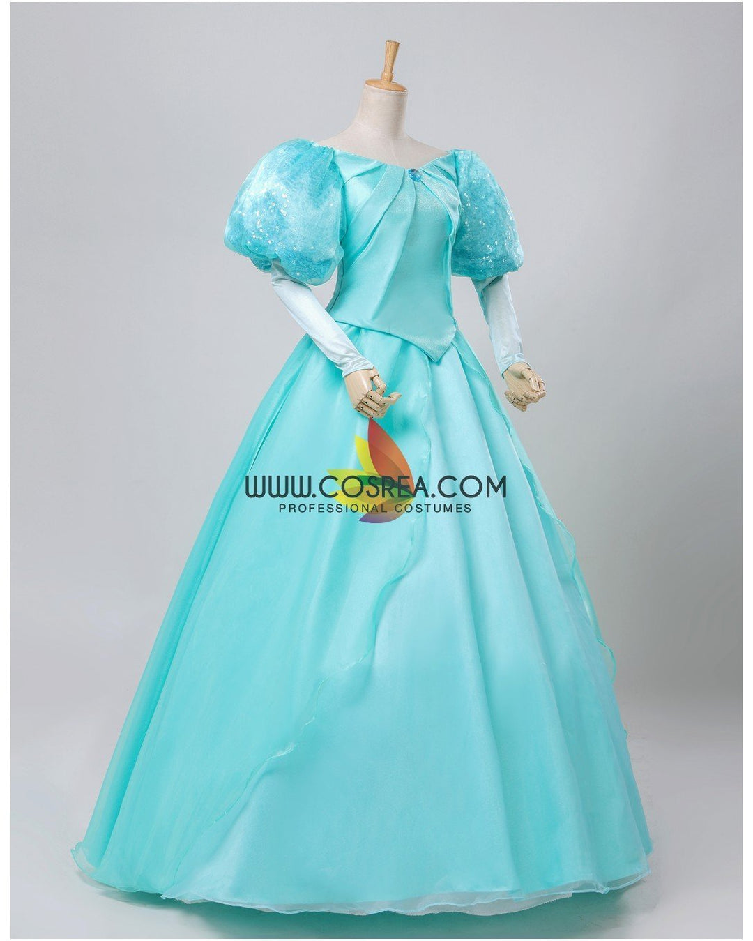 Princesss Ariel Turquoise Tulle with Sequin Sleeves Little Mermaid Cosplay Costume with Boning / Combination Lace Tie