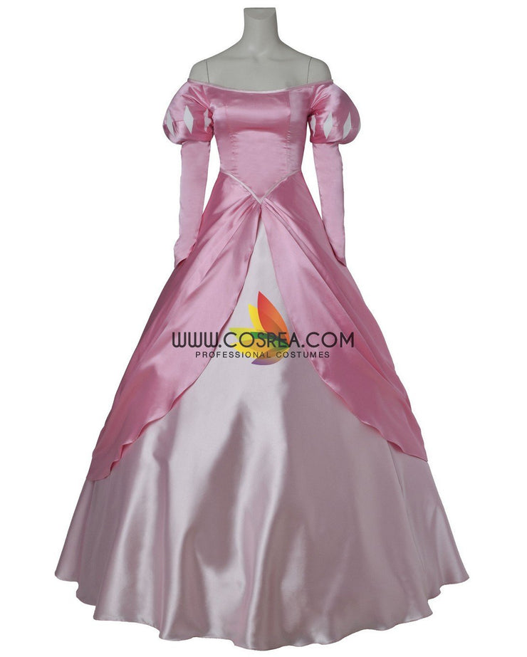 Princess Ariel Pink Satin With Wide Shoulder Little Mermaid Cosplay Costume