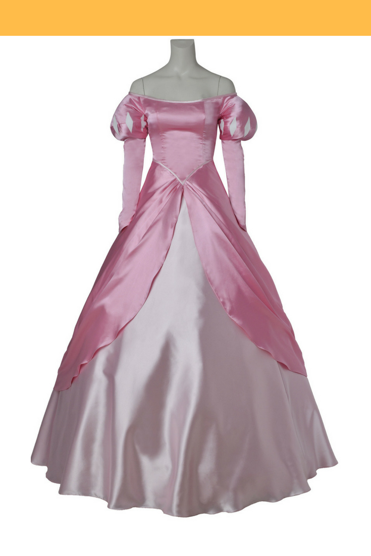 open lace back dress Princess Ariel Pink Satin with Wide Shoulder Little Mermaid Cosplay Costume