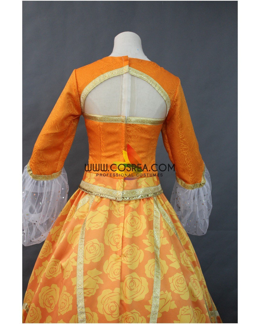 strapless open back dress Princess Jasmine Orange Brocade Cosplay Costume