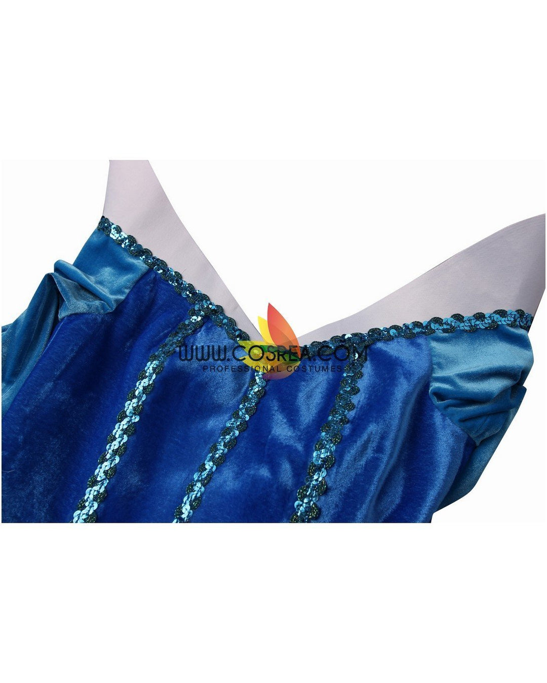 Princess Aurora In Blue With Velvet Sleeves Sleeping Beauty Cosplay Costume 