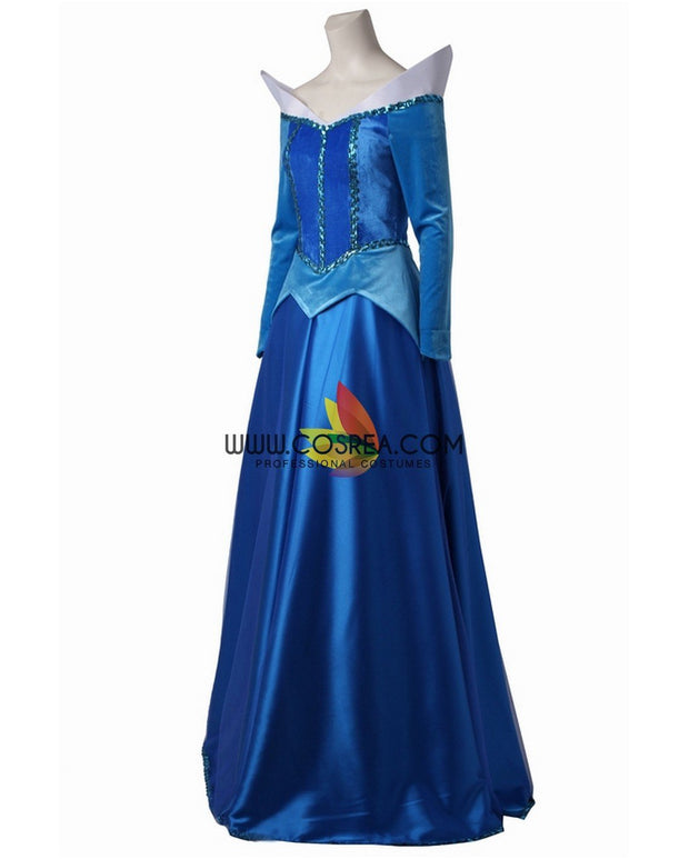 Princess Aurora In Blue With Velvet Sleeves Sleeping Beauty Cosplay Costume