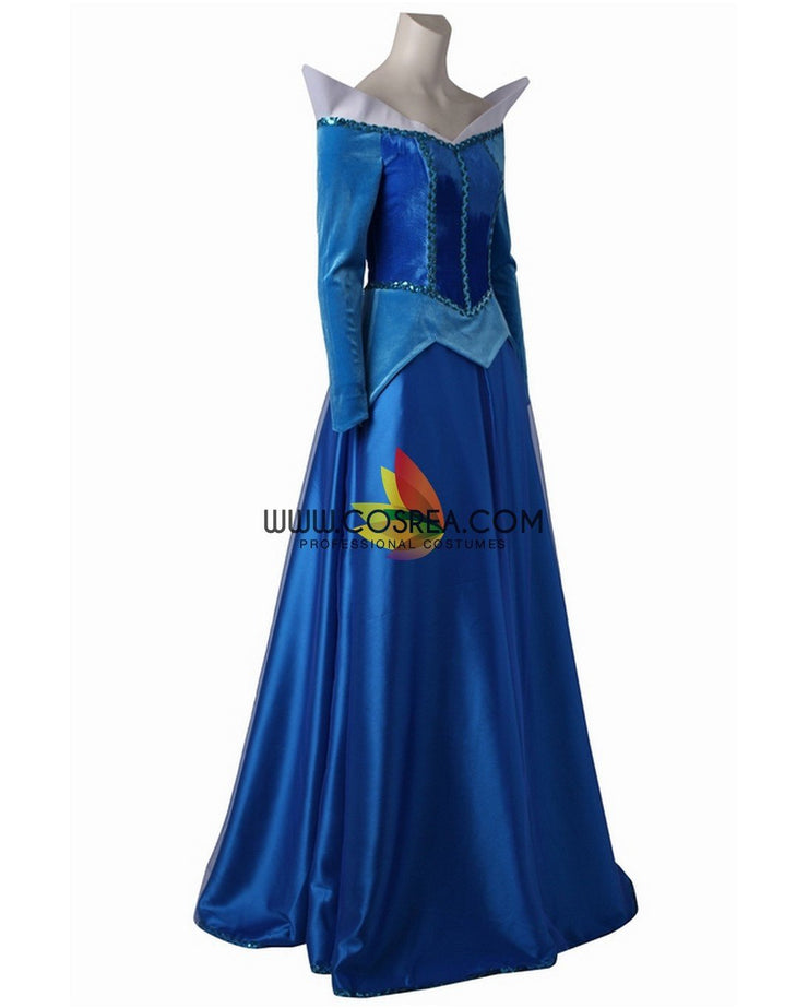 Princess Aurora In Blue With Velvet Sleeves Sleeping Beauty Cosplay Costume