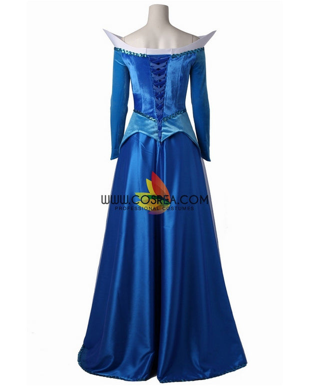 Princess Aurora In Blue With Velvet Sleeves Sleeping Beauty Cosplay Costume