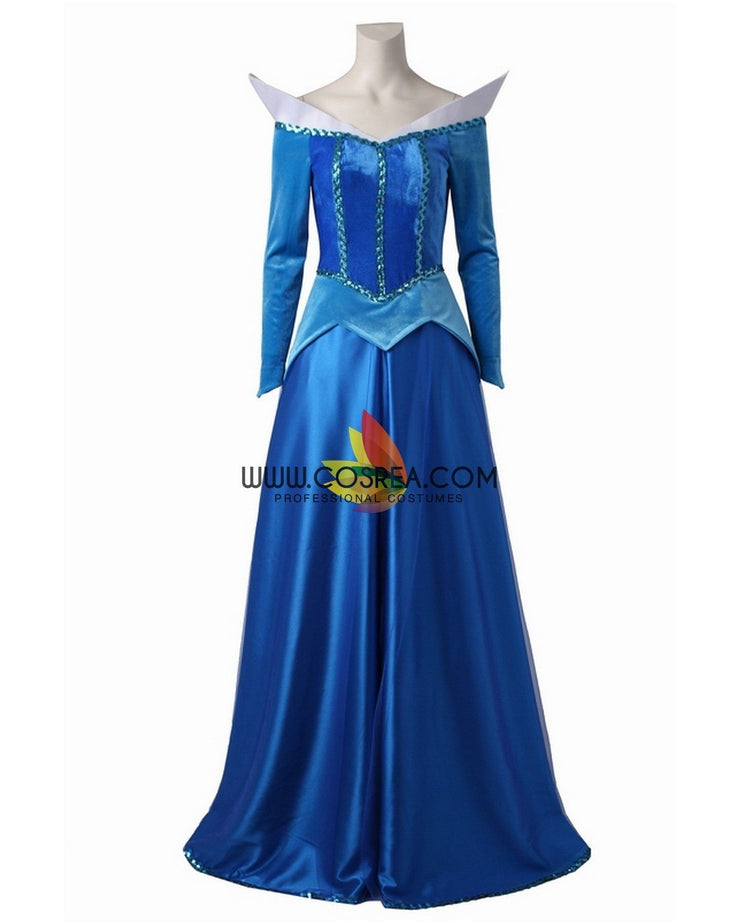 Princess Aurora In Blue With Velvet Sleeves Sleeping Beauty Cosplay Costume