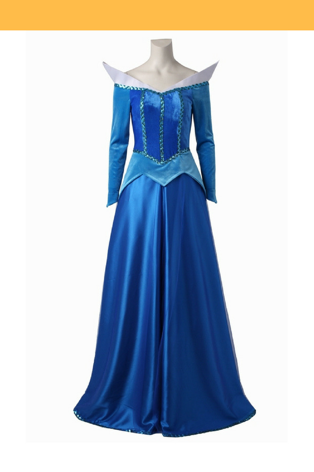 Cosrea Disney No Option Sleeping Beauty Aurora In Blue With Velvet Sleeves Cosplay Costume