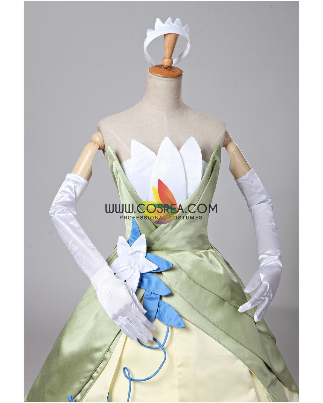 strapless open back dress Princess Tiana The Princess and the Frog Classic Satin Cosplay Costume