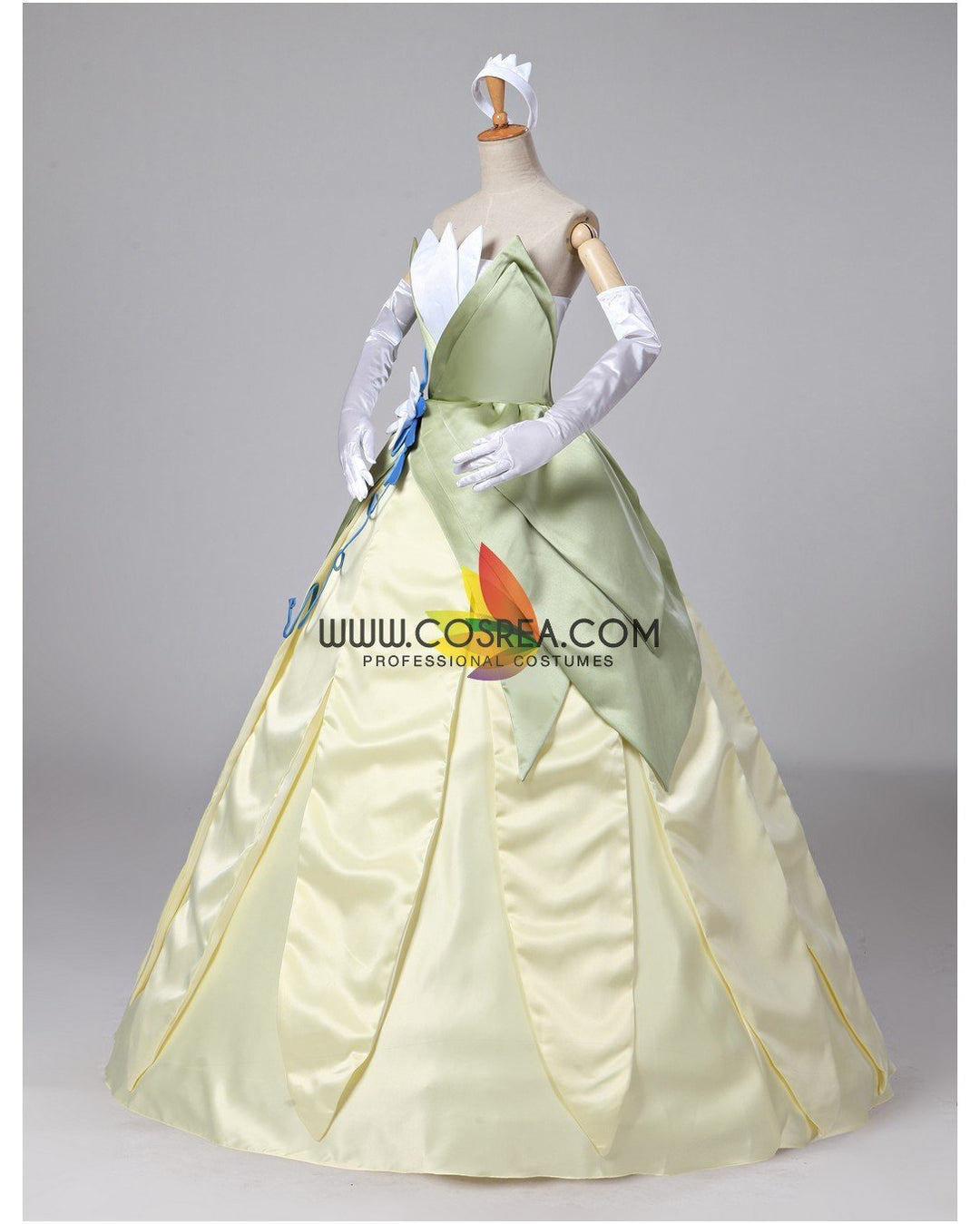 open lace back dress Princess Tiana The Princess and The Frog Classic Satin Cosplay Costume Without Boning / Concealed Zipper