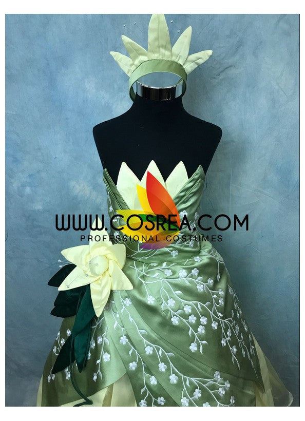 Cosrea Disney Princess And The Frog Tiana Floral Brocade Children Size Cosplay Costume