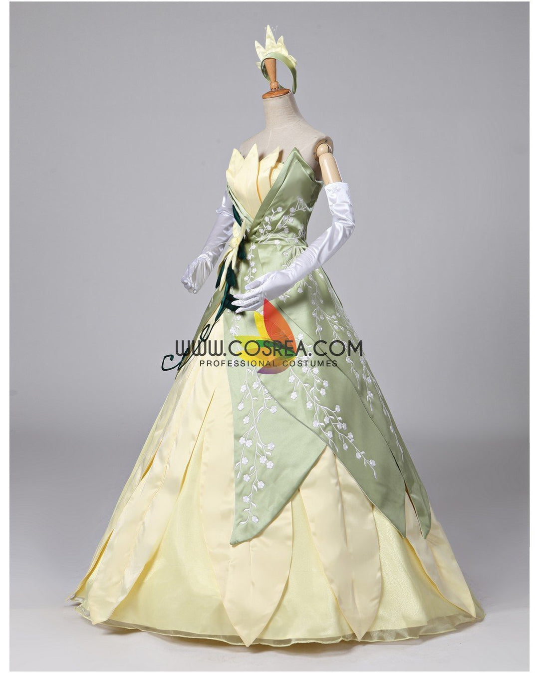 Princess Tiana The Princess and The Frog Floral Brocade Cosplay Costume Without Boning / Traditional Lace Tie