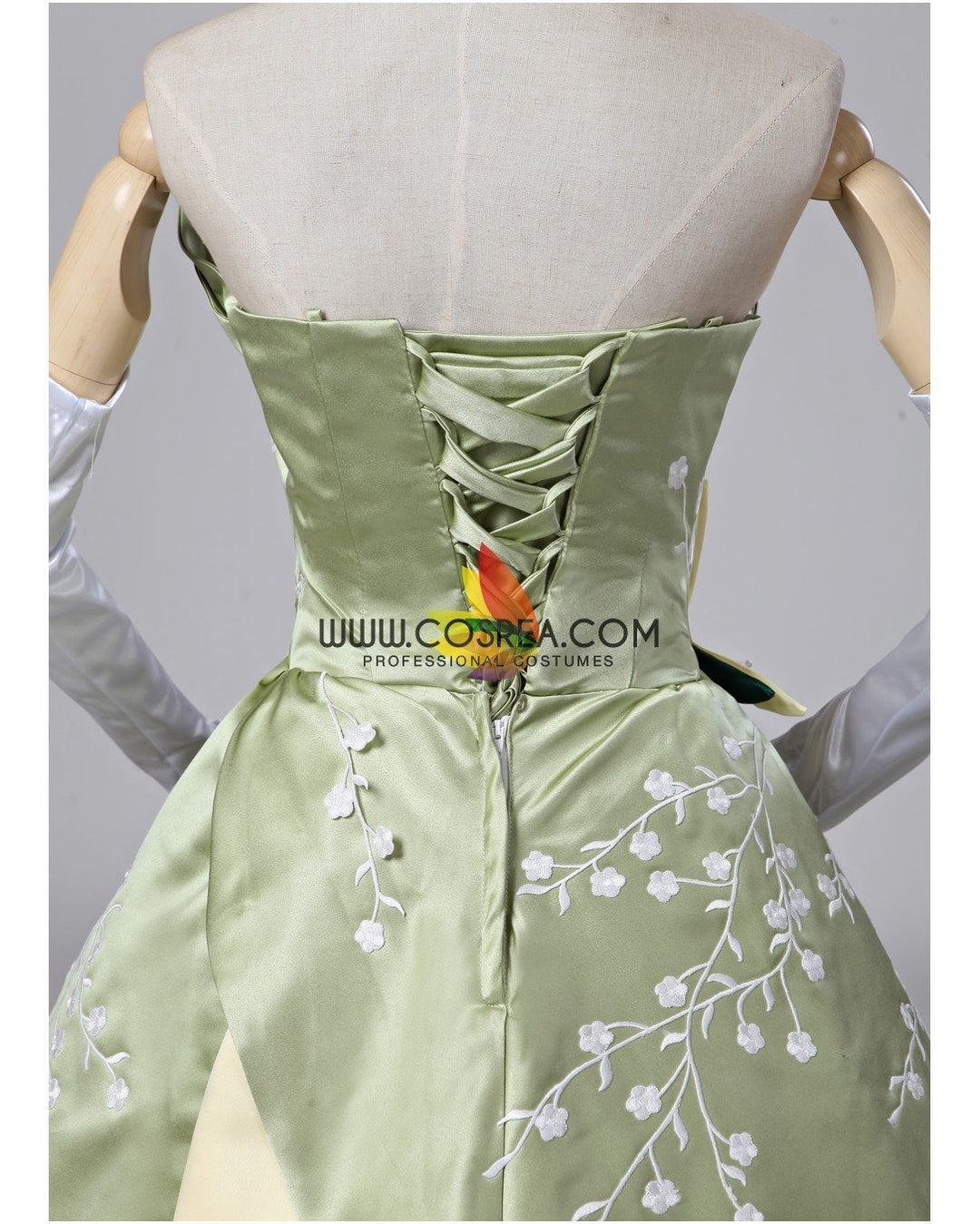 afrm dresses Princess Tiana The Princess and The Frog Floral Brocade Cosplay Costume Without Boning / Traditional Lace Tie