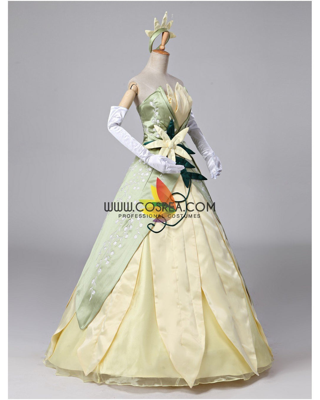 open lace back dress Princess Tiana The Princess and The Frog Floral Brocade Cosplay Costume Without Boning / Traditional Lace Tie