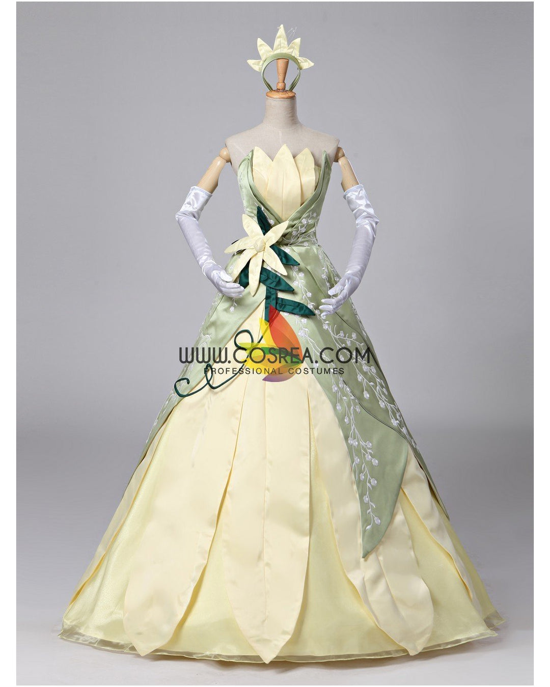 strapless open back dress Princess Tiana The Princess and The Frog Floral Brocade Cosplay Costume Without Boning / Traditional Lace Tie