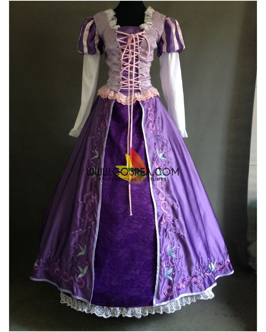 Princess Rapunzel Classic Embroidered Cosplay Costume Without Boning / Traditional Lace Tie