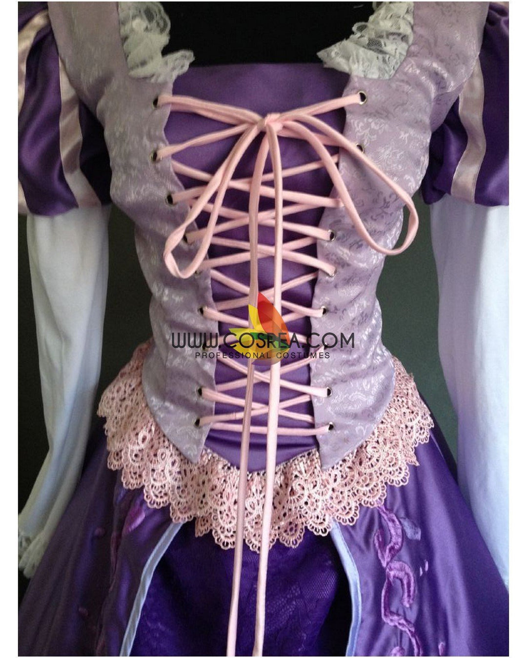 Princess Rapunzel Classic Embroidered Cosplay Costume Without Boning / Traditional Lace Tie