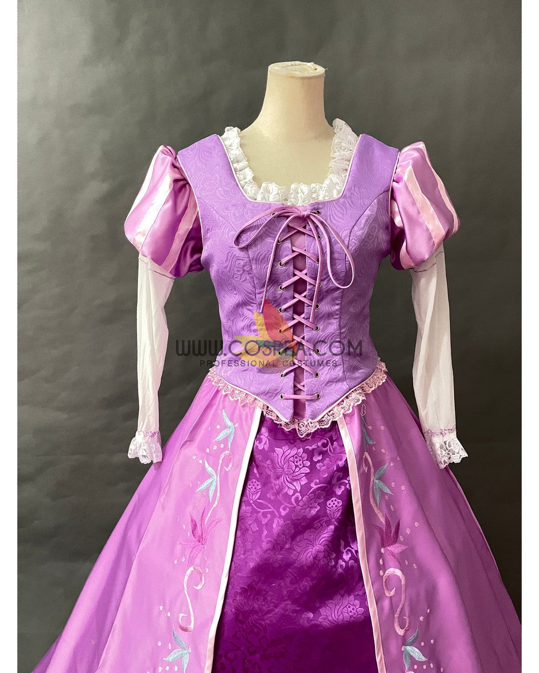 Princess Rapunzel Classic Embroidered With Lilac Pink Brocade Satin Cosplay  Costume - Cosrea Cosplay