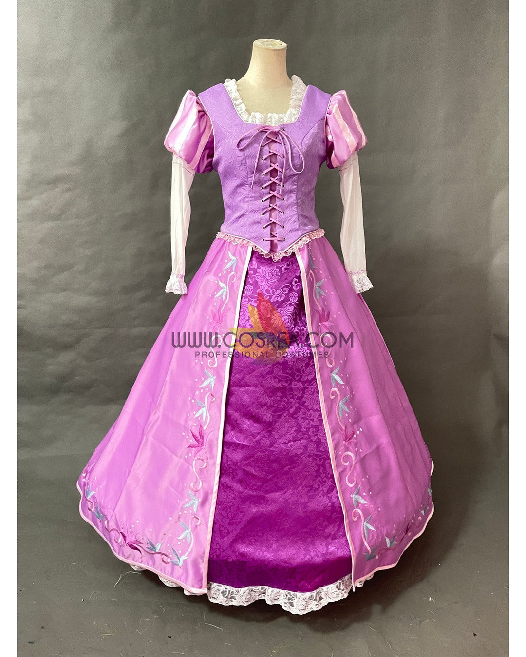 rapunzel purple dress Princess Rapunzel Classic Embroidered With Lilac Pink Brocade Satin Cosplay  Costume