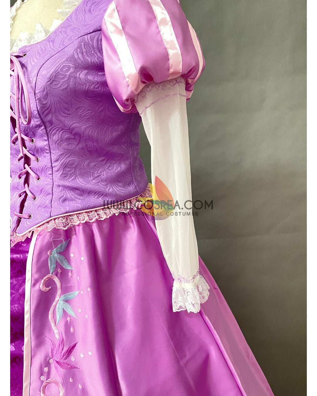 strapless open back dress Princess Rapunzel Classic Embroidered With Lilac Pink Brocade Satin Cosplay  Costume