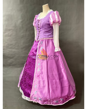 Cosrea Disney Rapunzel Classic Embroidered With Lilac Pink Brocade Satin Cosplay Costume