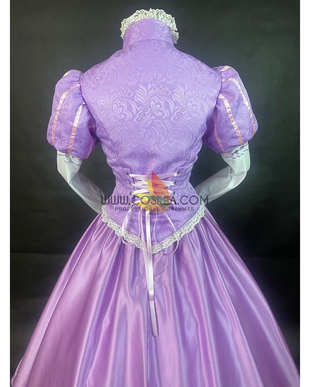 Cosrea Disney Rapunzel Lilac Pink Floral Brocade Cosplay Costume
