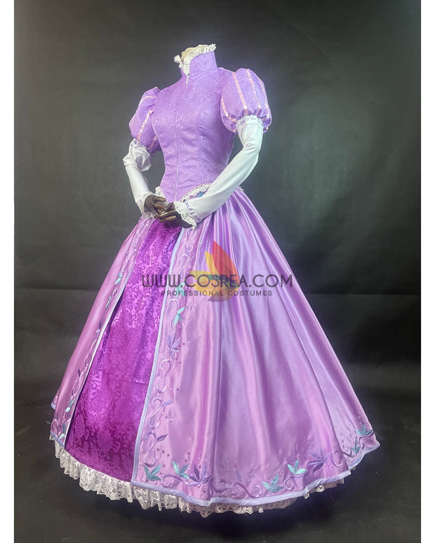 Cosrea Disney Rapunzel Lilac Pink Floral Brocade Cosplay Costume