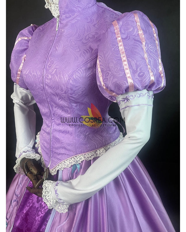 Cosrea Disney Rapunzel Lilac Pink Floral Brocade Cosplay Costume