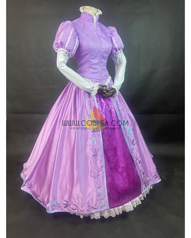 Cosrea Disney Rapunzel Lilac Pink Floral Brocade Cosplay Costume
