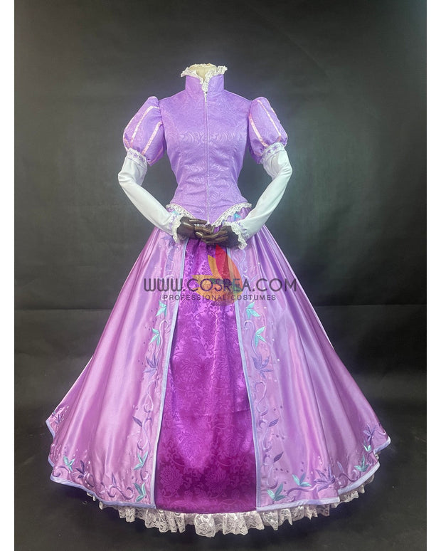 Cosrea Disney Rapunzel Lilac Pink Floral Brocade Cosplay Costume