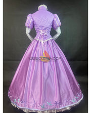Cosrea Disney Rapunzel Lilac Pink Floral Brocade Cosplay Costume