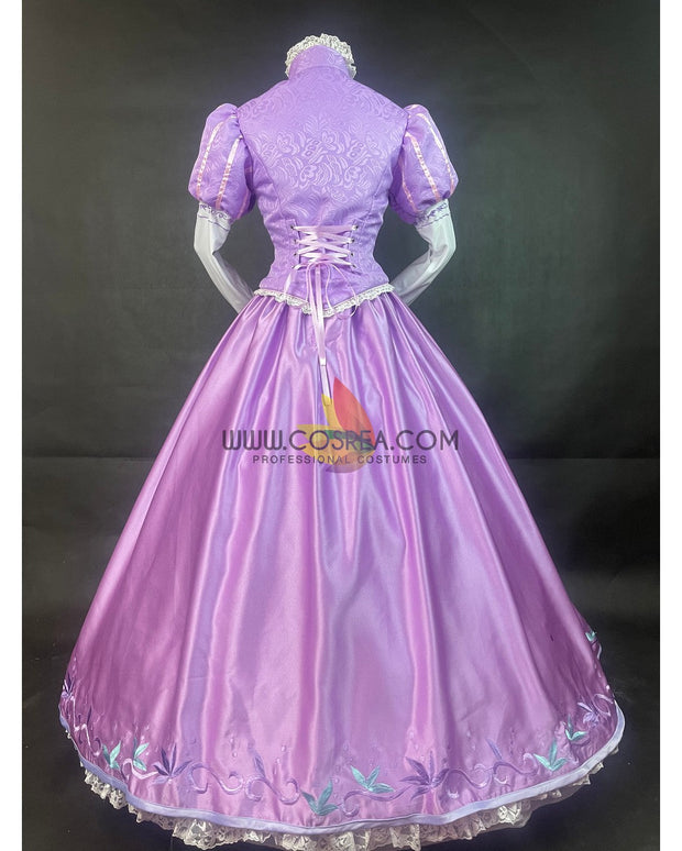 Cosrea Disney Rapunzel Lilac Pink Floral Brocade Cosplay Costume