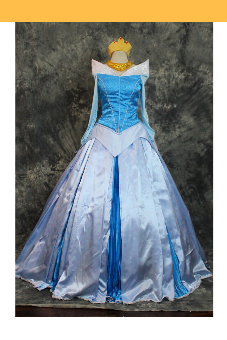 Cosrea Disney Sleeping Beauty Aurora Blue Brocade Satin Cosplay Costume