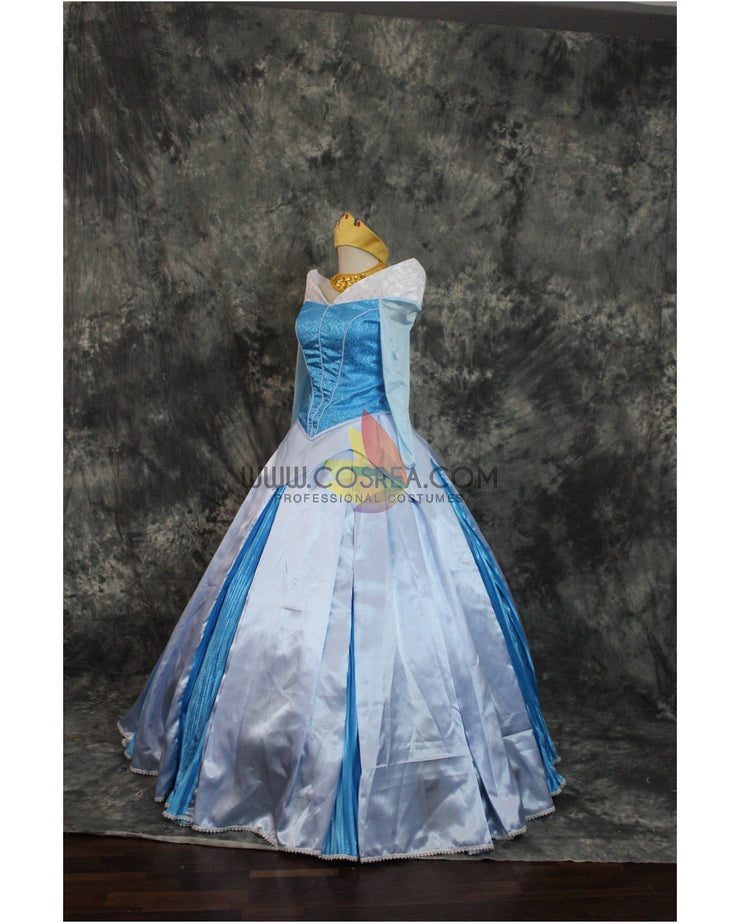 Cosrea Disney Sleeping Beauty Aurora Blue Brocade Satin Cosplay Costume
