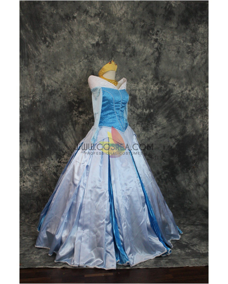 Cosrea Disney Sleeping Beauty Aurora Blue Brocade Satin Cosplay Costume