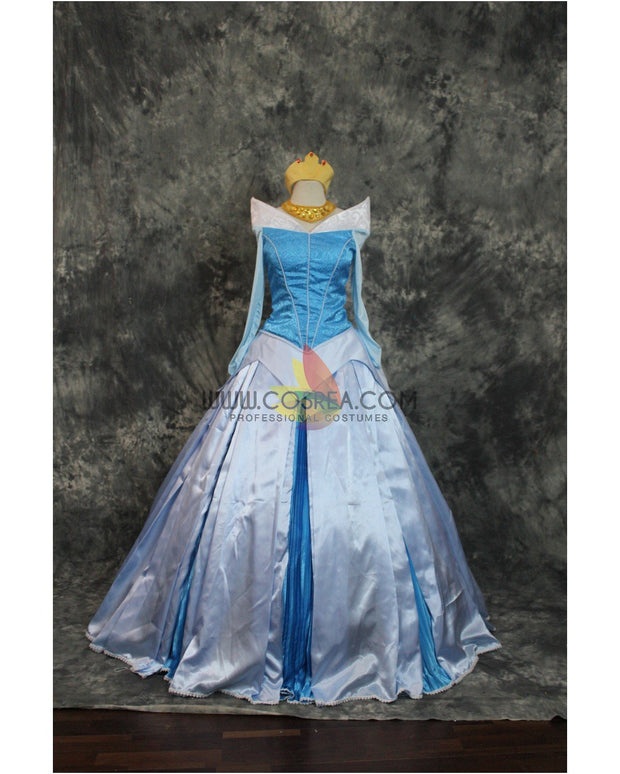 Cosrea Disney Sleeping Beauty Aurora Blue Brocade Satin Cosplay Costume