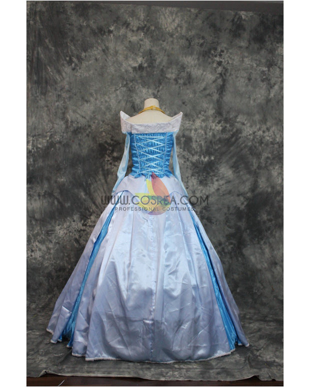 Cosrea Disney Sleeping Beauty Aurora Blue Brocade Satin Cosplay Costume