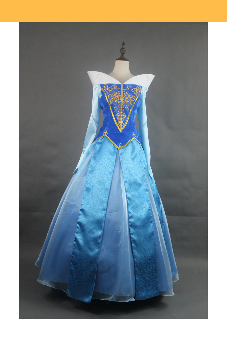 Princess Aurora Embroidered Blue Velvet Sleeping Beauty Cosplay Costume Without Boning / Traditional Lace Tie Princess Aurora Embroidered Blue Velvet Sleeping Beauty Cosplay Costume Without Boning / Traditional Lace Tie